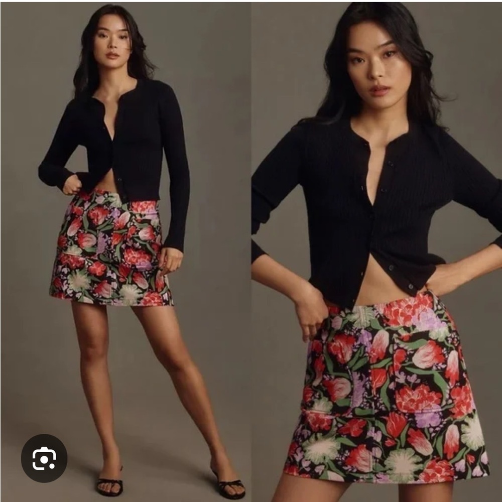 Yukiko Noritake X Anthroplogie Floral Black Skirt pockets zip up mini M NWT